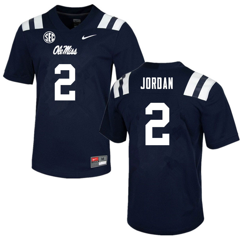Men #2 Jalen Jordan Ole Miss Rebels College Football Jerseys Sale-Navy